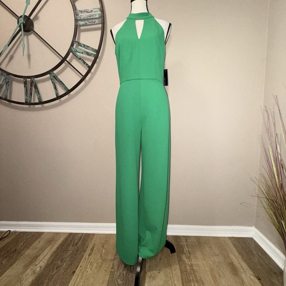 Maggy London Jumpsuit Size 2 NWT Green Sleeveless Halter Wide-Leg Pockets